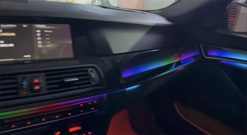 Kit lumini ambientale dedicat cu trimuri control din navigatie BMW F10 F11 (navigatie NBT) benzi led banda led lumini interior auto retrofit 