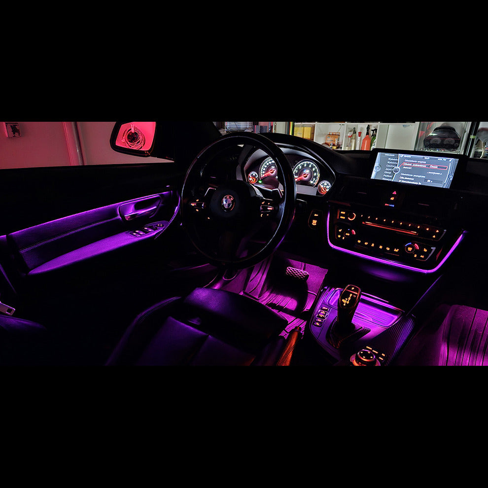 Kit lumini ambientale dedicat Bmw F30 F31 F32 F33 F34 F36 control din navigatie NBT benzi led banda led lumini interior auto