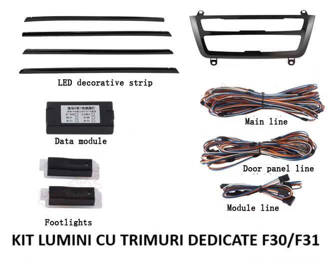 Kit lumini ambientale dedicat Bmw F30 F31 F32 F33 F34 F36 control din navigatie NBT benzi led banda led lumini interior auto